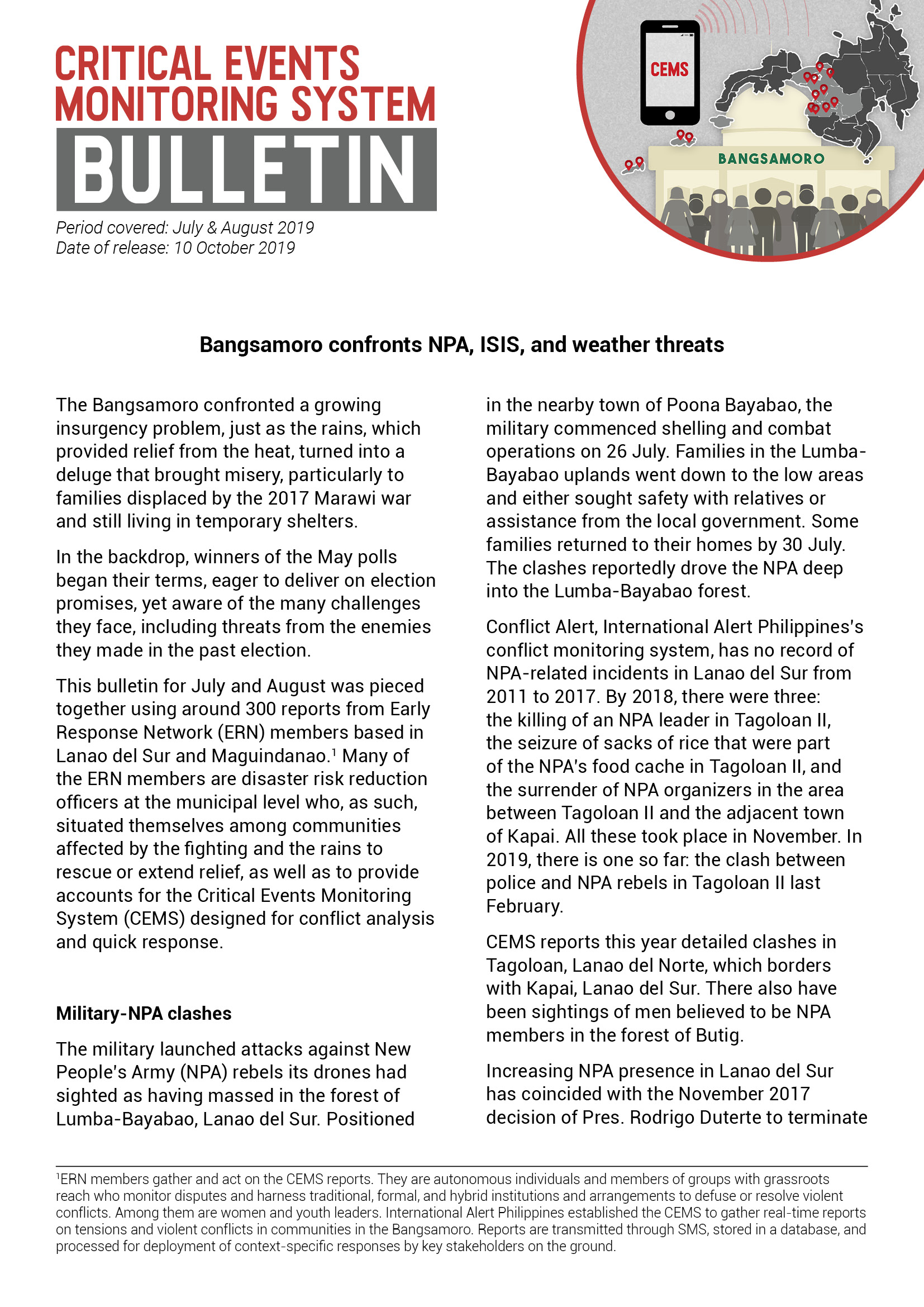 Bangsamoro confronts NPA, ISIS, and weather threats (July & August 2019)