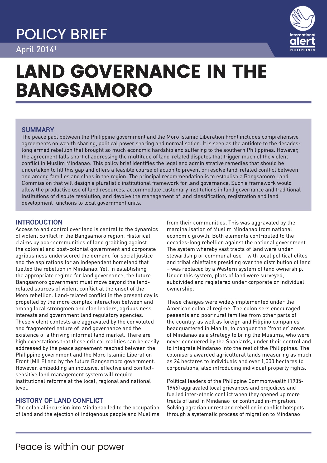 Land Governance in the Bangsamoro