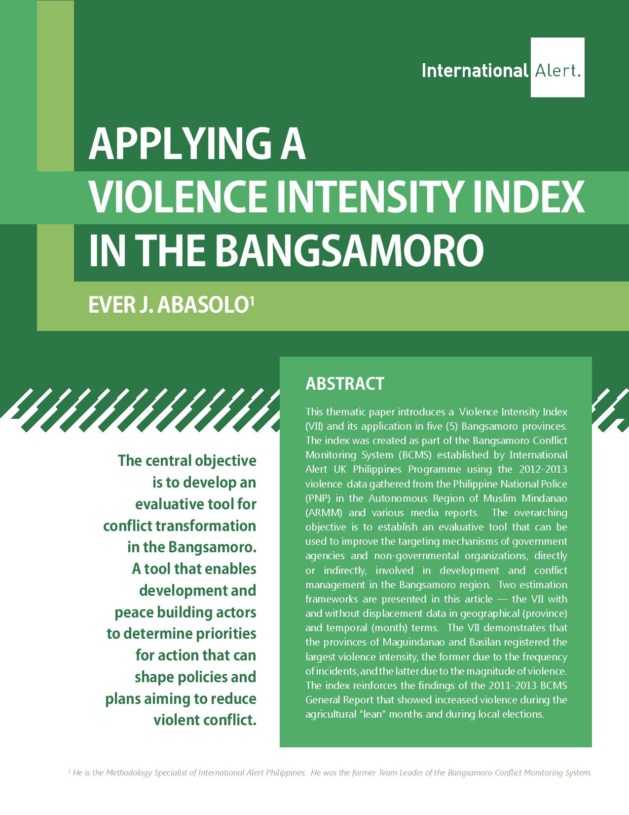 Applying a violence intensity index in the Bangsamoro